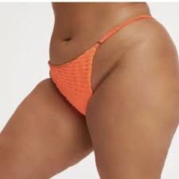 GOOD AMERICAN Hot Pink Triangle String Bikini Waist Tie Jacquard Large 3 New - Picture 7 of 10